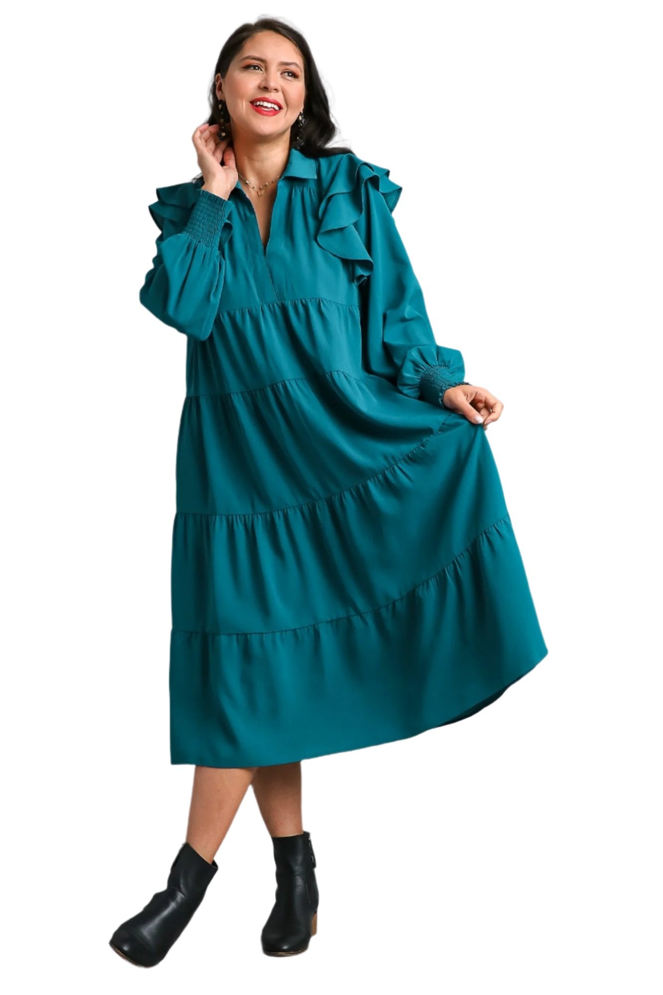 umgee usa V-neck Long Sleeve Tiered Maxi Dress 2X umgee usa V-neck Long Sleeve Tiered Maxi Dress 2X