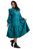 Ruffle Long Sleeve Tiered Maxi Dress, Teal