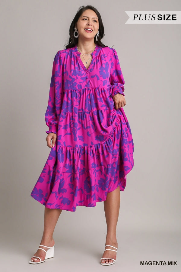 umgee usa Floral Print Midi Dress S