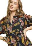 Mixed Floral Print Midi Dress, Black