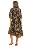 Mixed Floral Print Midi Dress, Black
