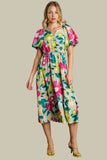 umgee floral balloon sleeve midi dress