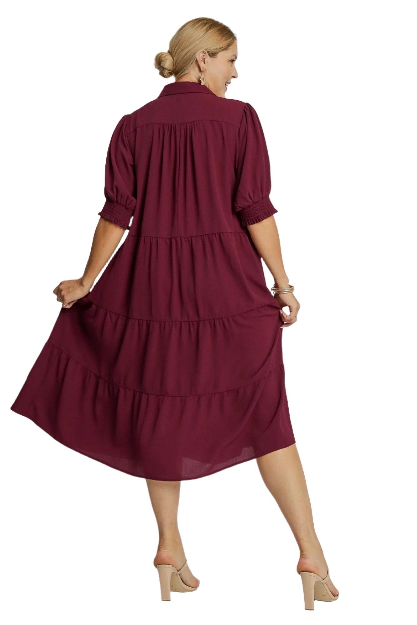 umgee dress Cuff Sleeve Tiered Midi Dresses