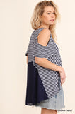 Cold Shoulder Striped Top, Navy