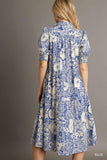 Abstract Print Midi Dress, Blue