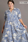 Abstract Print Midi Dress, Blue