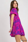 Two Tone Floral Tiered Dress, Magenta