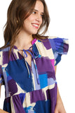 Brushstroke Smocked Flutter Sleeve Dress