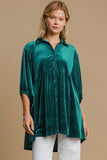 Beaded Velvet Collared Shirt, Teal