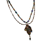Michal Golan Deep Purple Multi Color Double Chain Oval Pendant Necklace