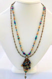 Michal Golan Deep Purple Multi Color Double Chain Oval Pendant Necklace