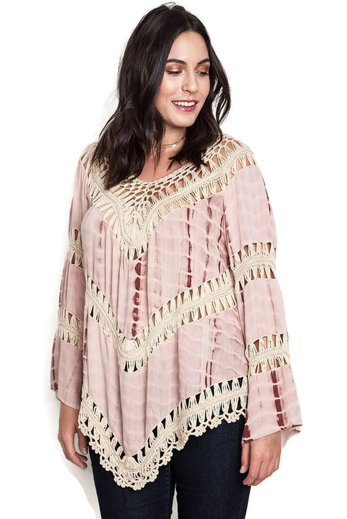 umgee Bohemian Lacy Crochet Trim Tunic