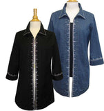 Crystal Trimmed Denim Jacket, Black