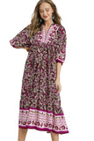 Border Print Floral Midi Dress