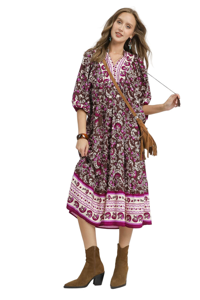 umgee bohemian border print midi dress