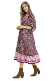 Border Print Floral Midi Dress