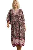 Border Print Floral Midi Dress