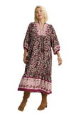 Border Print Floral Midi Dress