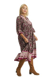 Border Print Floral Midi Dress