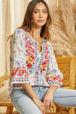 Floral Embroidered Geometric Blouse