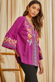 South Beach Embroidered Top, Magenta