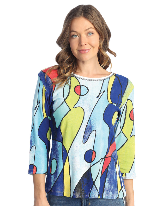 Artisan Round Neck Printed Cotton Top