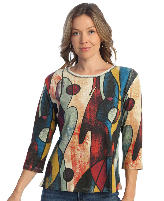 Tam Tam Round Neck Printed Cotton Top