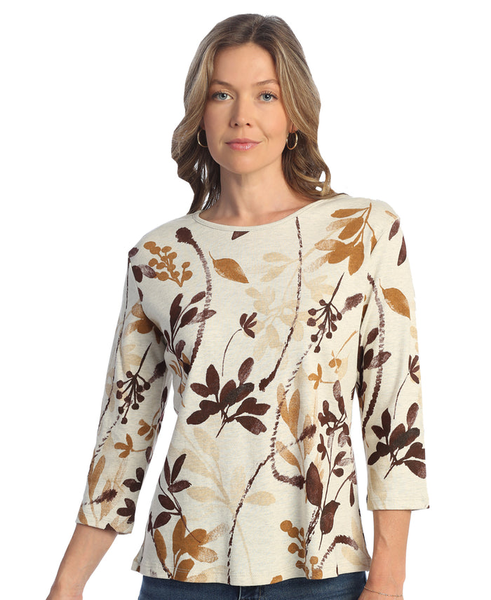 Verde Round Neck Printed Cotton Top