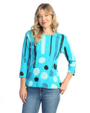 Jess & Jane Teal Drizzle Printed Cotton Top