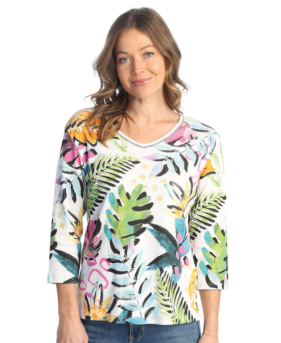 Paradise V-Neck Printed Cotton Top
