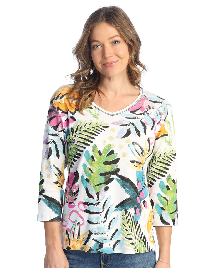 Paradise V-Neck Printed Cotton Top