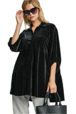 umgee Beaded Velvet Collared Shirt, Black