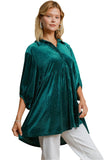 Umgee Beaded Velvet Collared Shirt, Teal