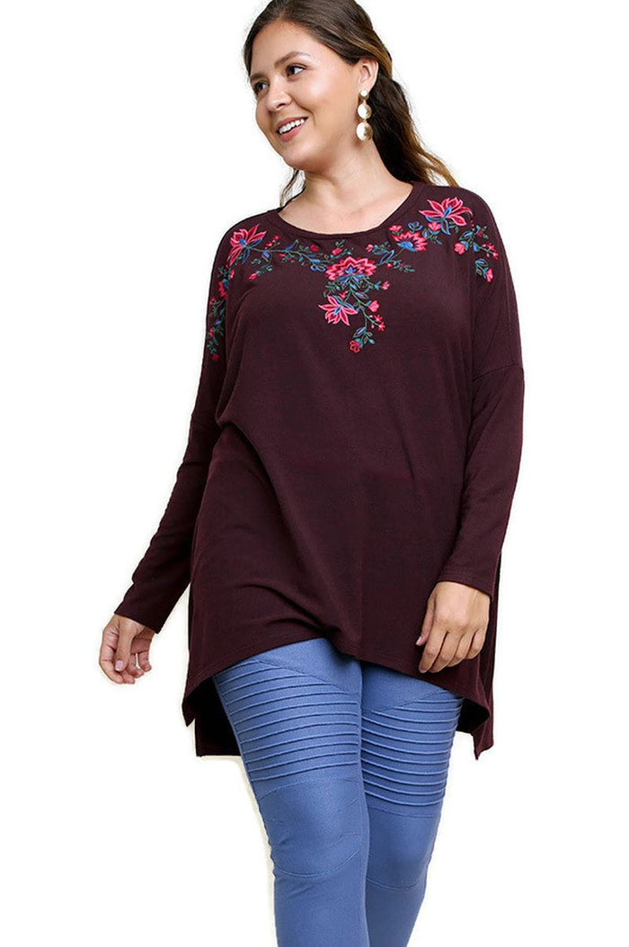 Floral Embroidered Top, Maroon