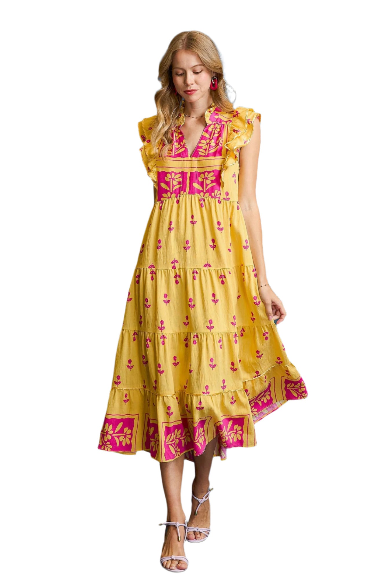 umgee usa Floral Tiered Ruffle Midi Dress L umgee usa Floral Tiered Ruffle Midi Dress L