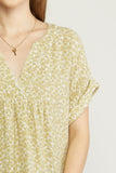 Floral Frayed Cotton Gauze Pocket Top, Kiwi