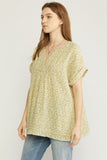 Floral Frayed Cotton Gauze Pocket Top, Kiwi