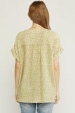 Floral Frayed Cotton Gauze Pocket Top, Kiwi