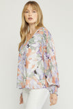 entro USA Floral Pleated Sleeve Blouse
