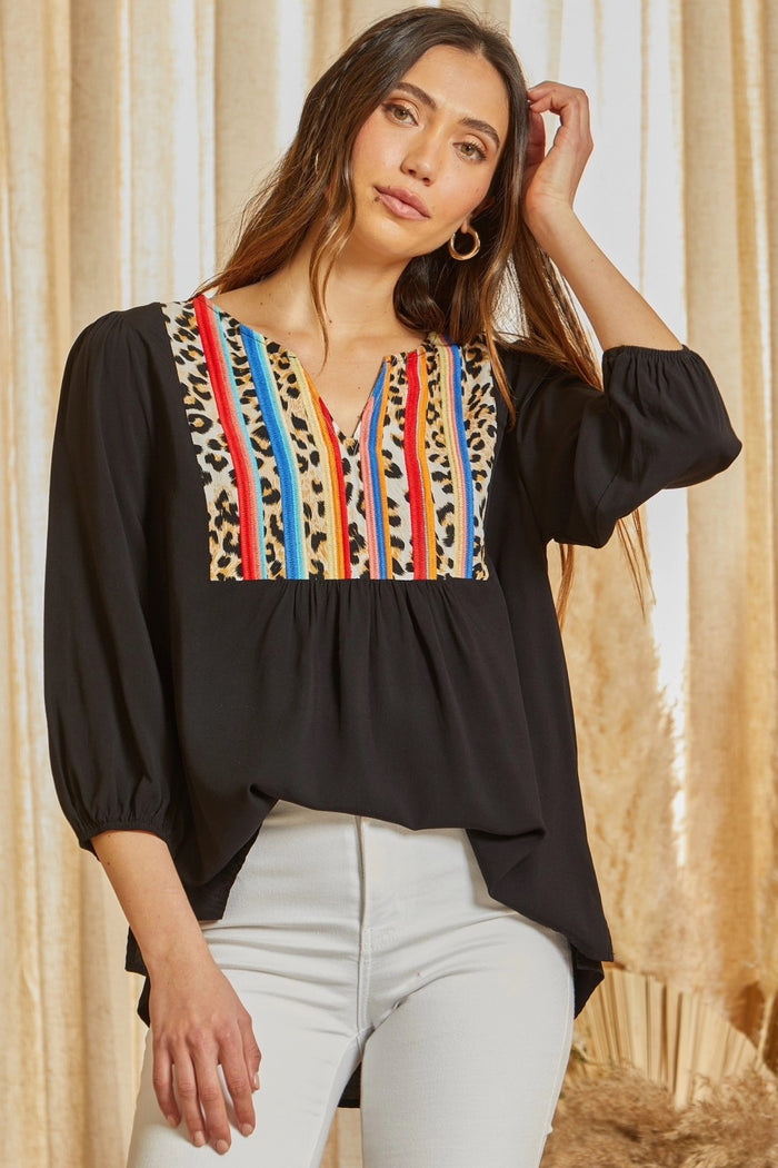 andree by unit savanna jane Leopard & Serape Embroidered Top