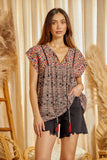 Geometric Babydoll Floral Embroidered Top