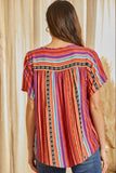 Floral Embroidered Striped Top