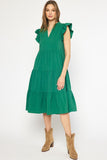Ruffled Pocket Tiered Midi Dress, Green