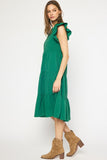 Ruffled Pocket Tiered Midi Dress, Green