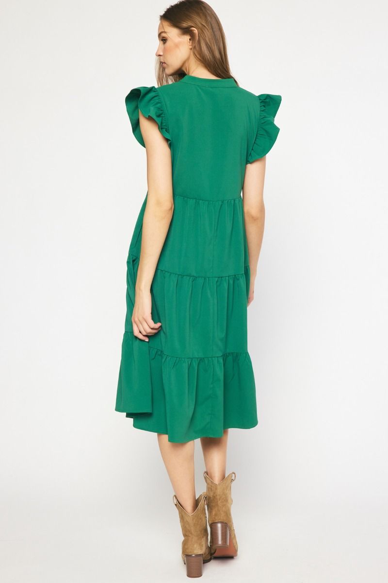 Ruffled Tiered Pocket Midi Dresses - Entro Ruffled Tiered Pocket Midi Dresses - Entro