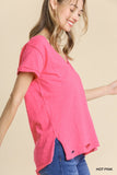 Distressed Top, Hot Pink