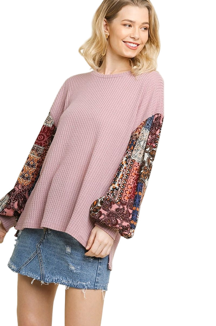 umgee paisley print sleeve top
