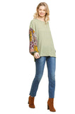 umgee paisley print sleeve waffle knit top