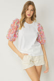 entro 3d Floral Puff Sleeve Top