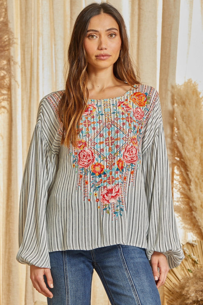 andree by unit savanna jane Embroidered & striped top